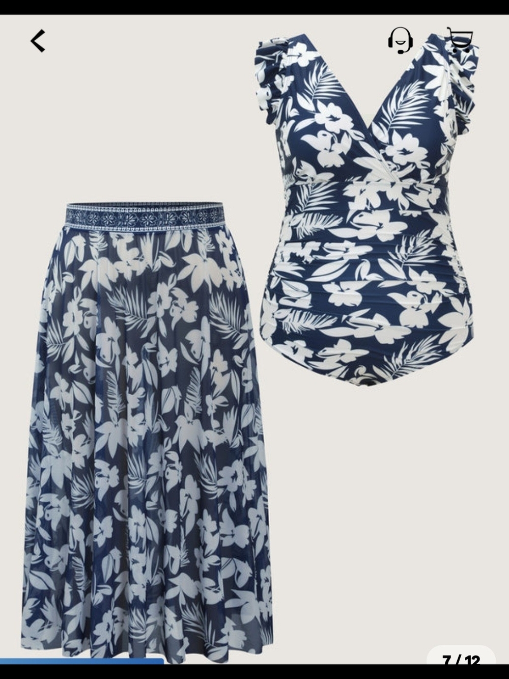 BloomChic Navy and White Floral Swimsuit And Matching A-Line Maxi Skirt